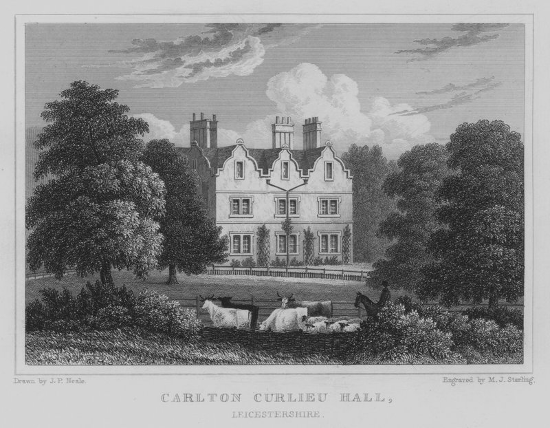 Carlton Curlieu Hall, Leicestershire (grawerowanie) autorstwa John Preston Neale
