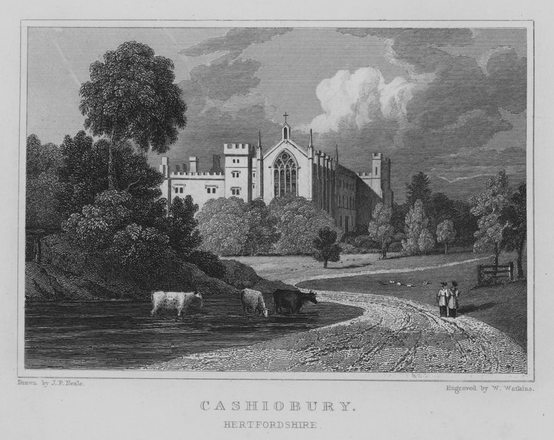 Cashiobury, Hertfordshire (grawerowanie) autorstwa John Preston Neale