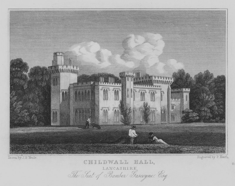Childwall Hall, Lancashire, Siedziba Bamber Gascoyne, Esquire (rycina) autorstwa John Preston Neale