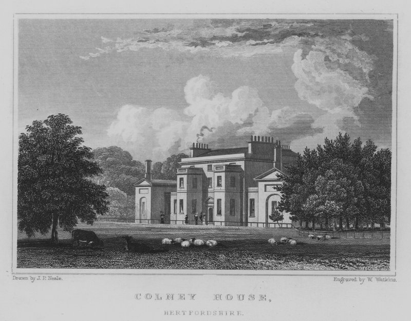 Colney House, Hertfordshire (grawerowanie) autorstwa John Preston Neale