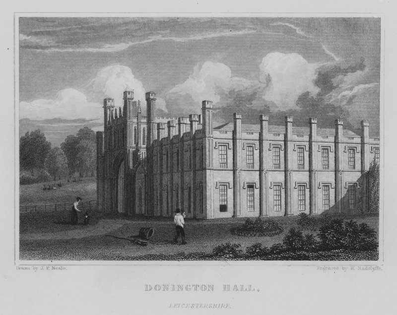 Donington Hall, Leicestershire (grawerowanie) autorstwa John Preston Neale