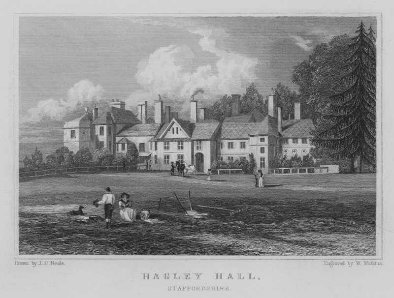 Hagley Hall, Staffordshire (grawerowanie) autorstwa John Preston Neale