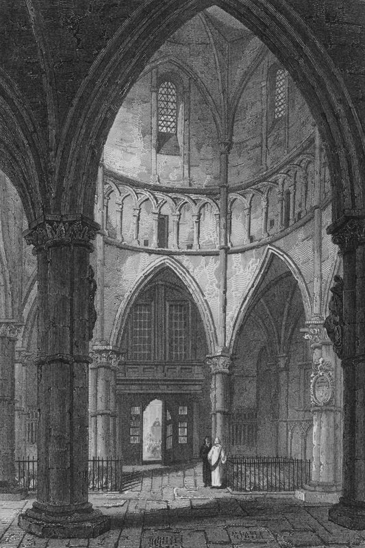 Wnętrze kościoła świątynnego (rycina) autorstwa John Preston Neale