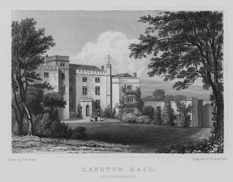 Langton Hall, Leicestershire (grawerowanie) autorstwa John Preston Neale