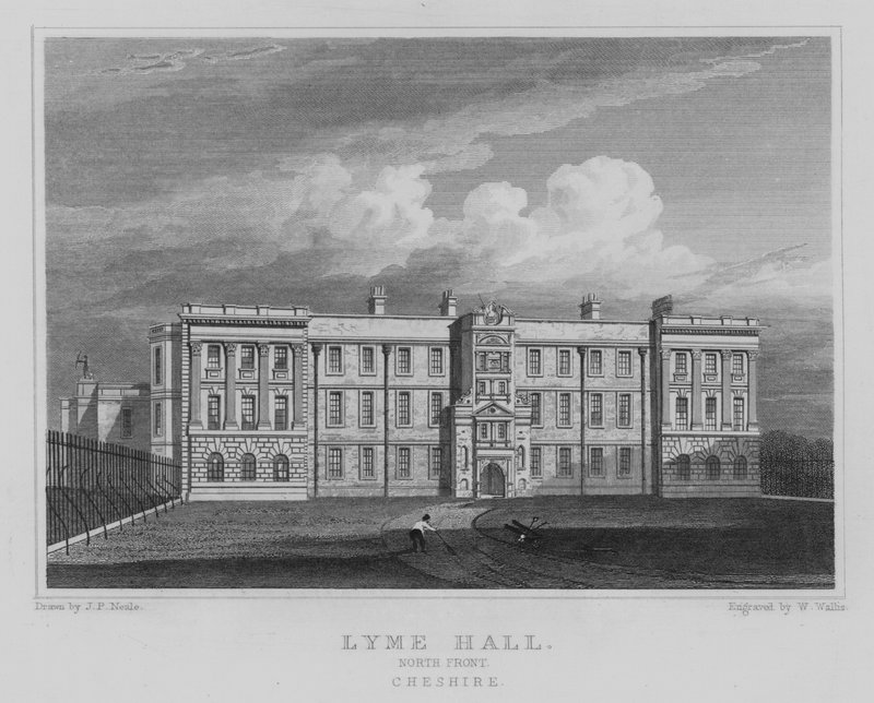 Lyme Hall, North Front, Cheshire (grawerowanie) autorstwa John Preston Neale