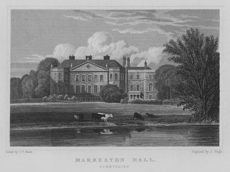 Markeaton Hall, Derbyshire (grawerowanie) autorstwa John Preston Neale