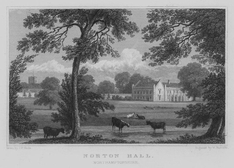Norton Hall, Northamptonshire (grawerowanie) autorstwa John Preston Neale