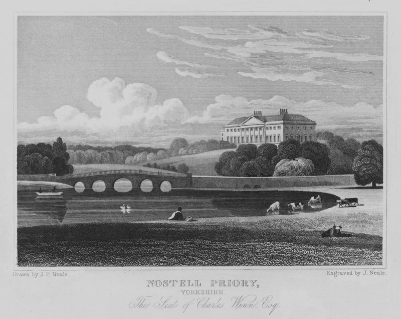 Nostell Priory, Yorkshire, Siedziba Charlesa Winna, Esquire (grawerowanie) autorstwa John Preston Neale
