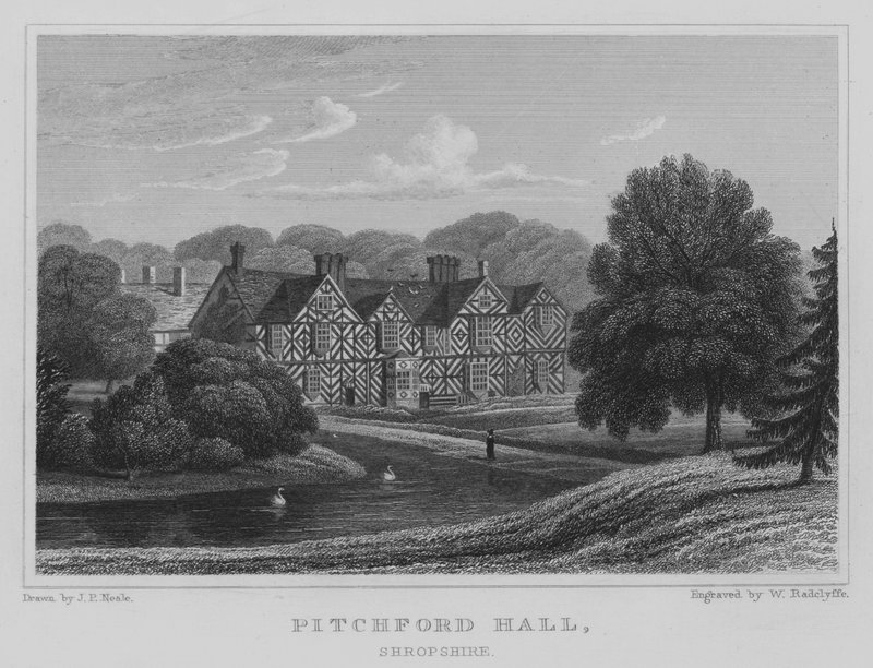 Pitchford Hall, Shropshire (grawerowanie) autorstwa John Preston Neale