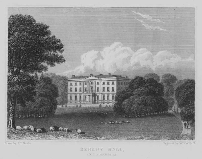 Serlby Hall, Nottinghamshire (grawerowanie) autorstwa John Preston Neale