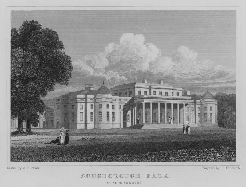 Shugborough Park, Staffordshire (grawerowanie) autorstwa John Preston Neale