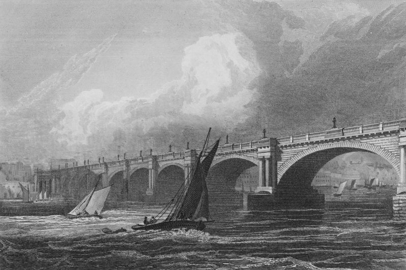 Strand Bridge, Londyn (grawerowanie) autorstwa John Preston Neale