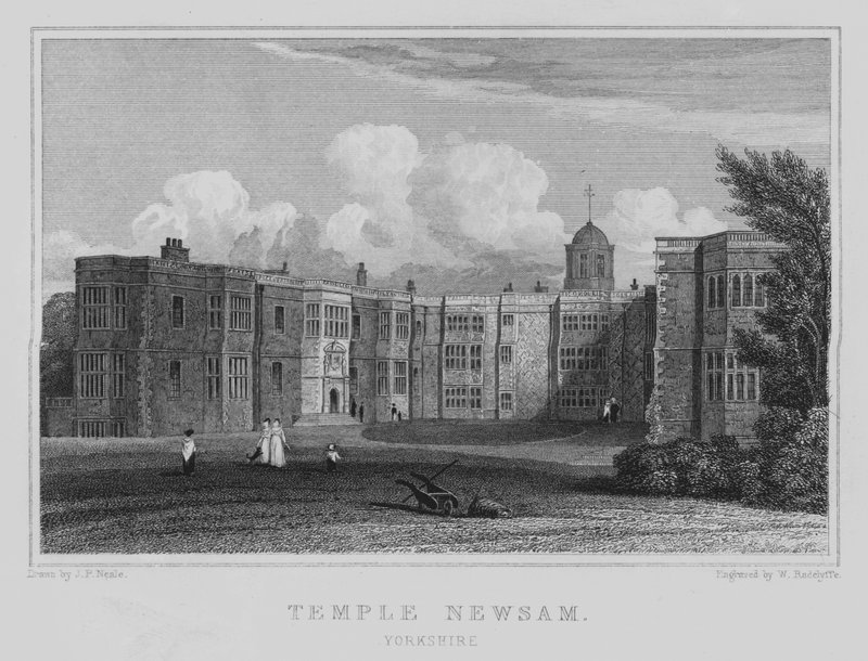 Świątynia Newsam, Yorkshire (grawerowanie) autorstwa John Preston Neale