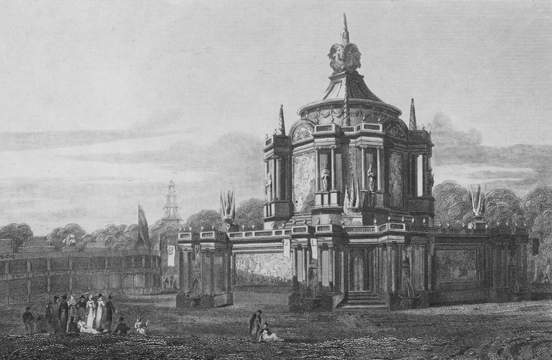 Świątynia Zgody w Green Park, Middlesex, jak wyglądała 1 sierpnia 1814 (rycina) autorstwa John Preston Neale