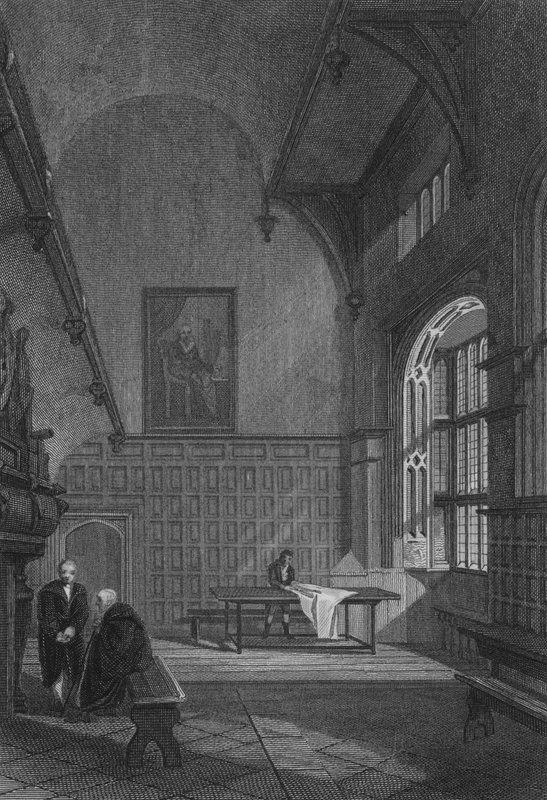 Dom Czarterowy, Wnętrze Wielkiej Sali (grafika) autorstwa John Preston Neale