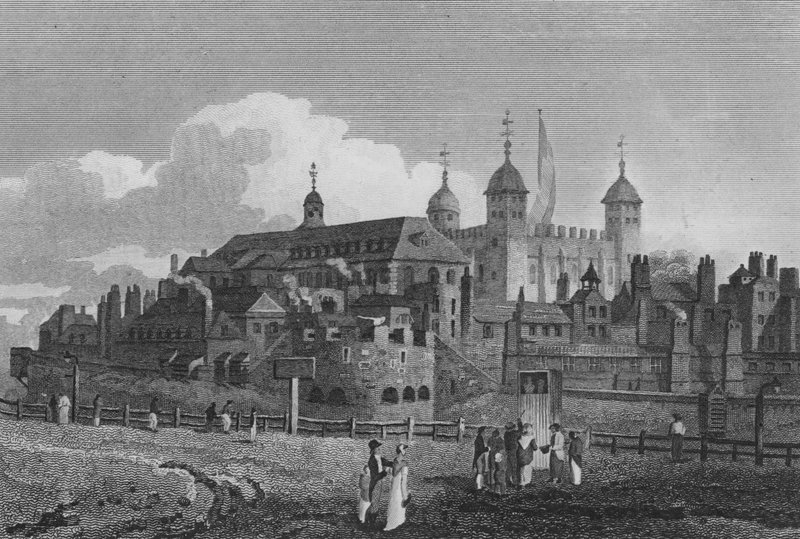 Tower of London, ze wzgórza (rycina) autorstwa John Preston Neale