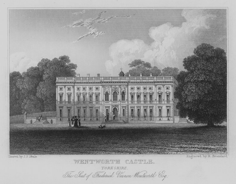Zamek Wentworth, Yorkshire, Siedziba Fredericka Vernona Wentwortha, Esquire (grawerowanie) autorstwa John Preston Neale