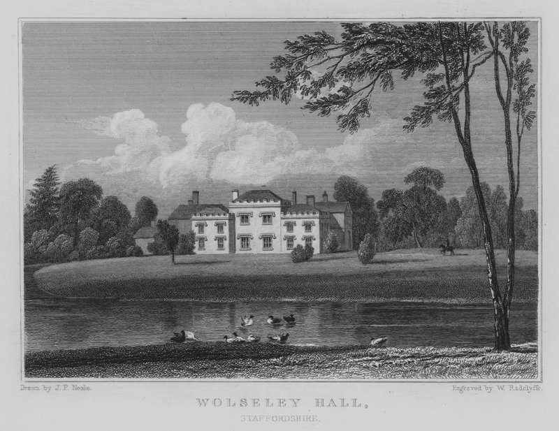 Wolseley Hall, Staffordshire (grawerowanie) autorstwa John Preston Neale