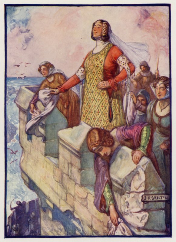 Czarna Agnieszka, hrabina Dunbar i March, podczas oblężenia zamku Dunbar przez Anglików, 1338 autorstwa J. R. Skelton