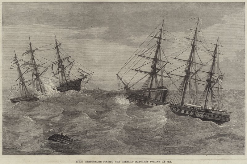 HMS Immortalite odnajduje opuszczoną Margaret Pollock na morzu autorstwa J. Wells