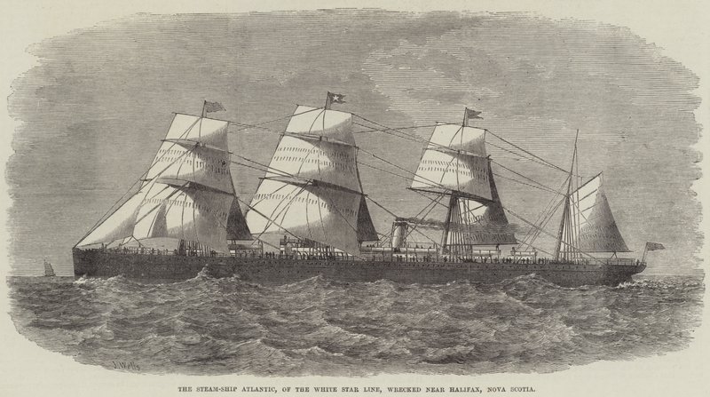 Parowiec Atlantic z linii White Star Line rozbił się w pobliżu Halifax w Nowej Szkocji autorstwa J. Wells