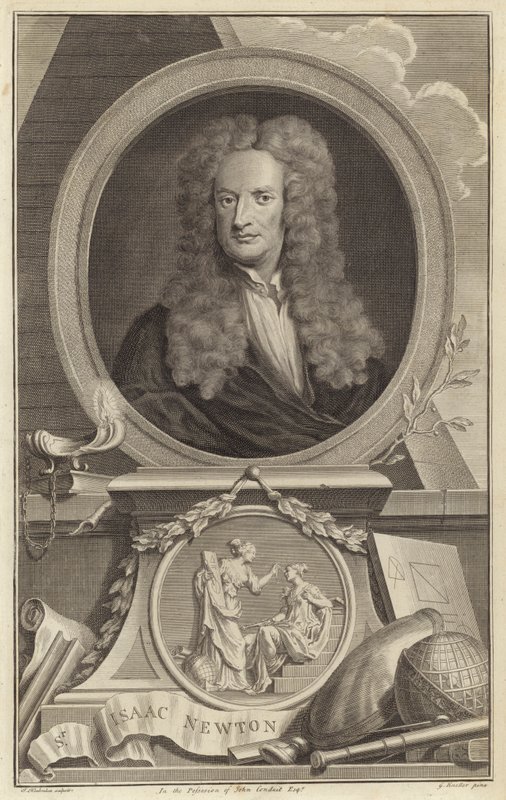 Sir Isaac Newton, angielski fizyk, matematyk i astronom autorstwa Jacobus Houbraken