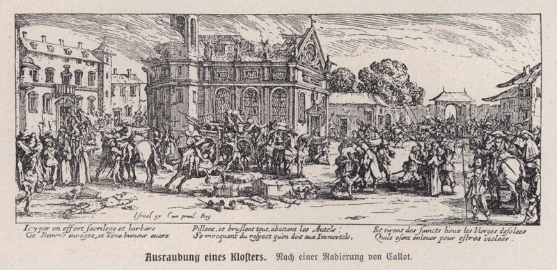 Zniszczenie klasztoru podczas wojny trzydziestoletniej autorstwa Jacques (after) Callot