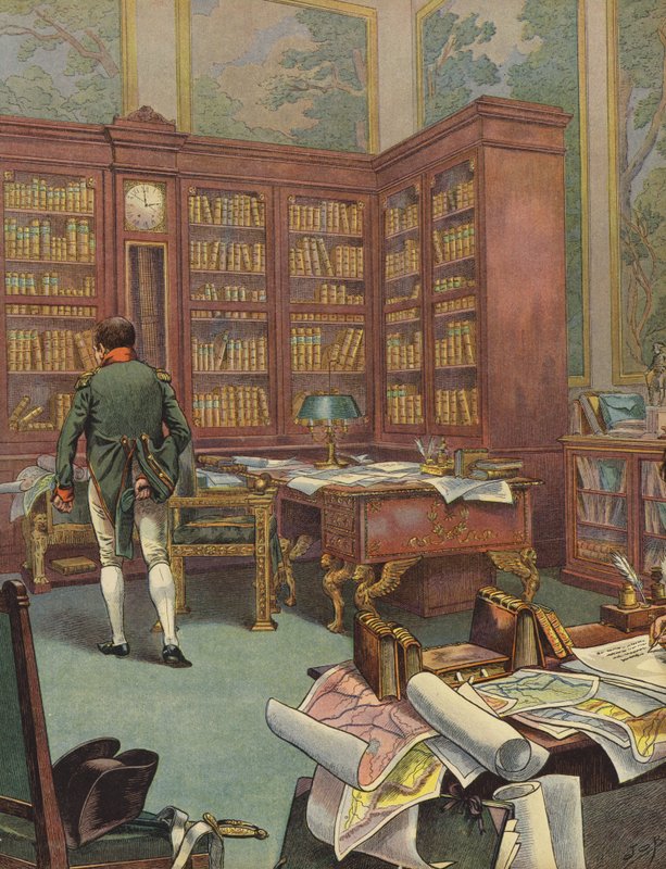 Napoleon Bonaparte konsultuje mapy w swoim gabinecie autorstwa Jacques Marie Gaston Onfray de Breville (Job)