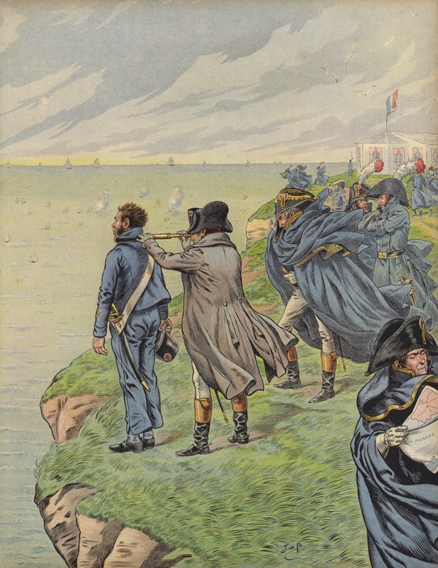 Napoleon Bonaparte badający swoją flotę, gdy wyruszają z Boulogne autorstwa Jacques Marie Gaston Onfray de Breville (Job)