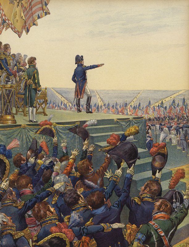Armia Napoleona Bonaparte składająca mu przysięgę wierności autorstwa Jacques Marie Gaston Onfray de Breville (Job)