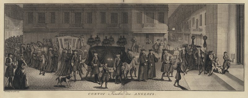Angielski procesja pogrzebowa (rycina) autorstwa Jakob van der Schley