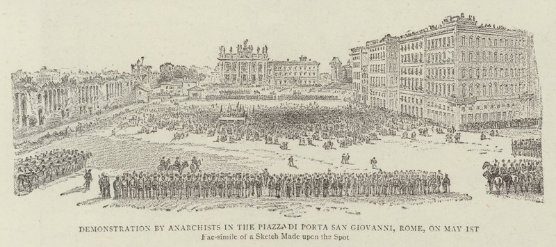 Demonstracja anarchistów na Piazza di Porta San Giovanni w Rzymie, 1 maja 1891 r. autorstwa James A. Shearman