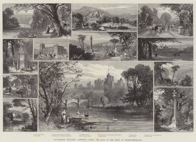 Malownicza Anglia, zamek Alnwick, siedziba księcia Northumberland autorstwa James Burrell Smith