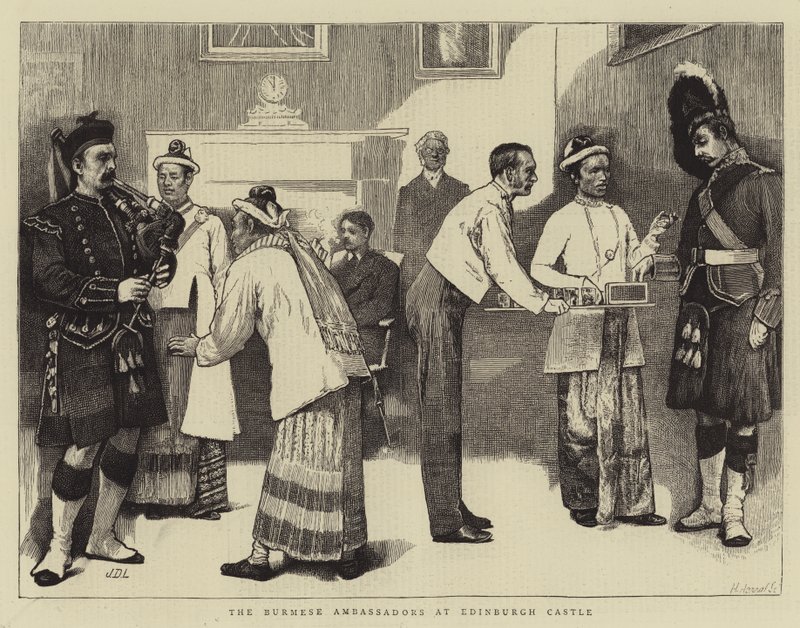 Ambasadorzy Birmy w zamku w Edynburgu autorstwa James Dromgole Linton