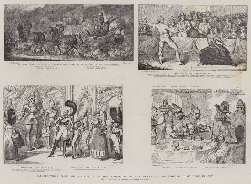 Ilustracja z katalogu wystawy prac angielskich humorystów w sztuce autorstwa James Gillray
