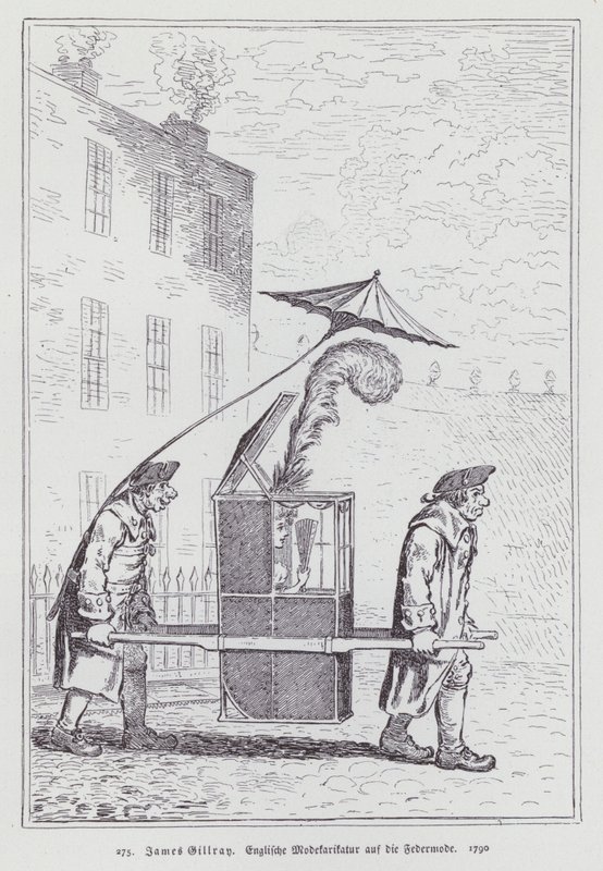 Angielska kreskówka szydząca z mody dla kobiet noszących pióropusze autorstwa James (after) Gillray