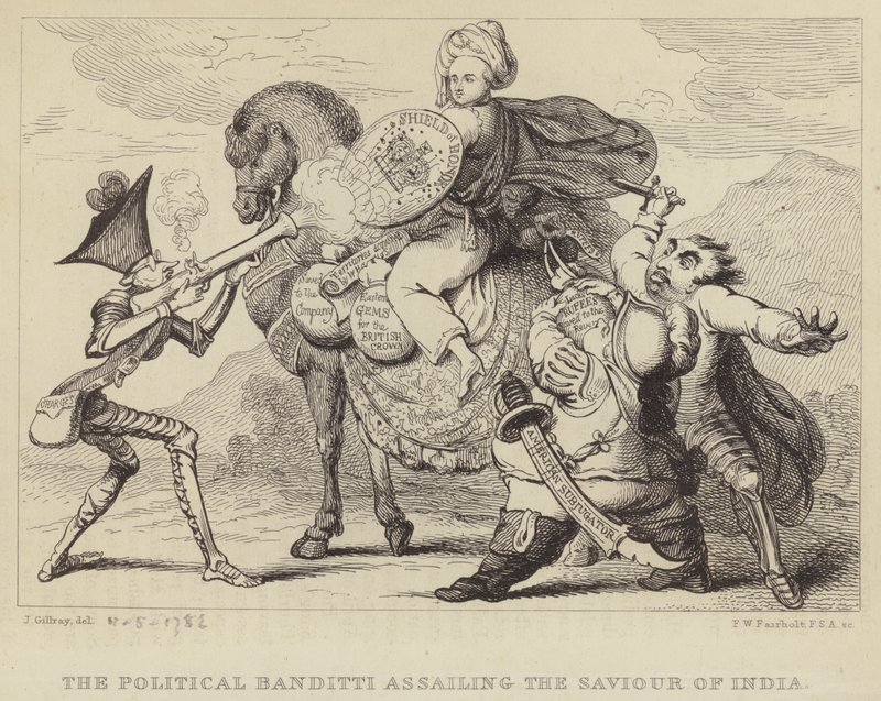 Polityczni bandyci atakujący Zbawiciela Indii: Warren Hastings, były gubernator Bengalu, atakowany przez polityków Edmunda Burke