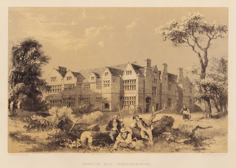 Sawston Hall, Cambridgeshire (akwatinta) autorstwa James Dafforne