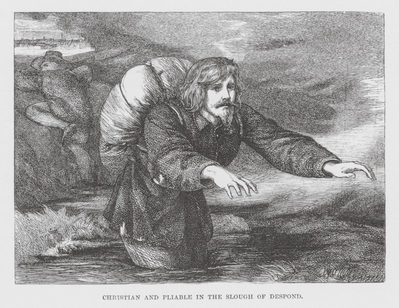 Christian and Pliable in the Slough of Despond (rycina) autorstwa James Dawson Watson