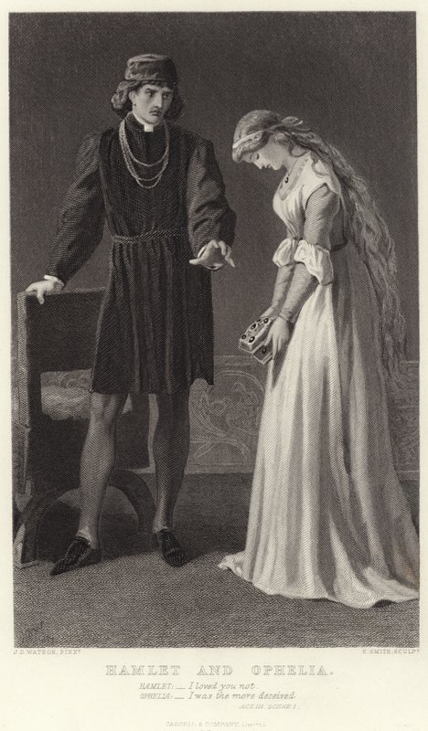 Hamlet i Ofelia, akt III, scena I autorstwa James Dawson Watson
