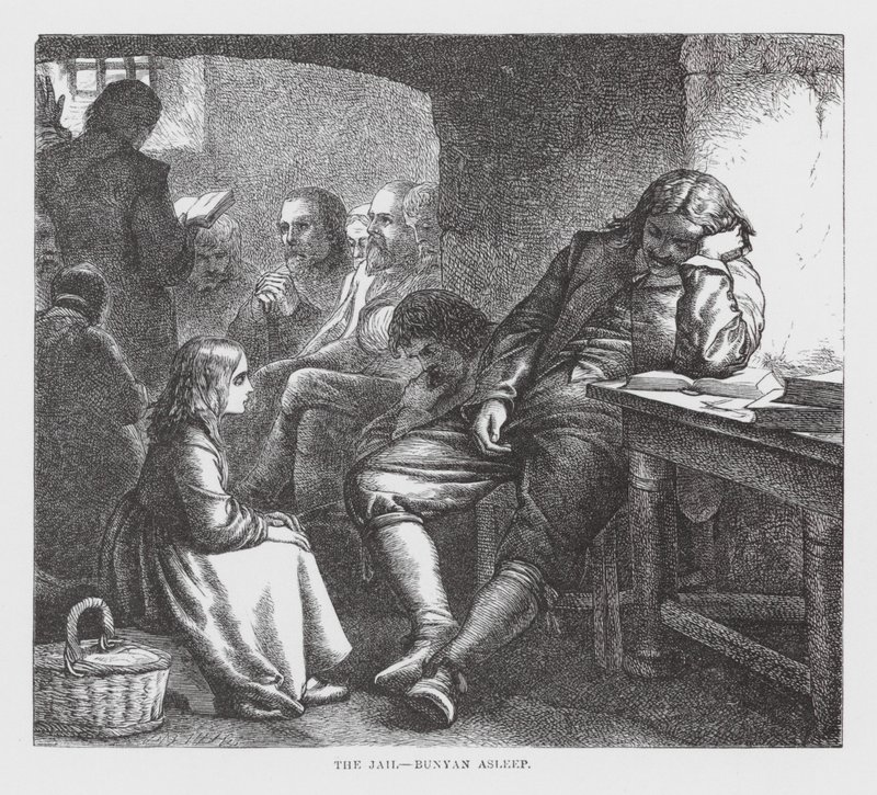 Więzienie, śpiący Bunyan (rycina) autorstwa James Dawson Watson