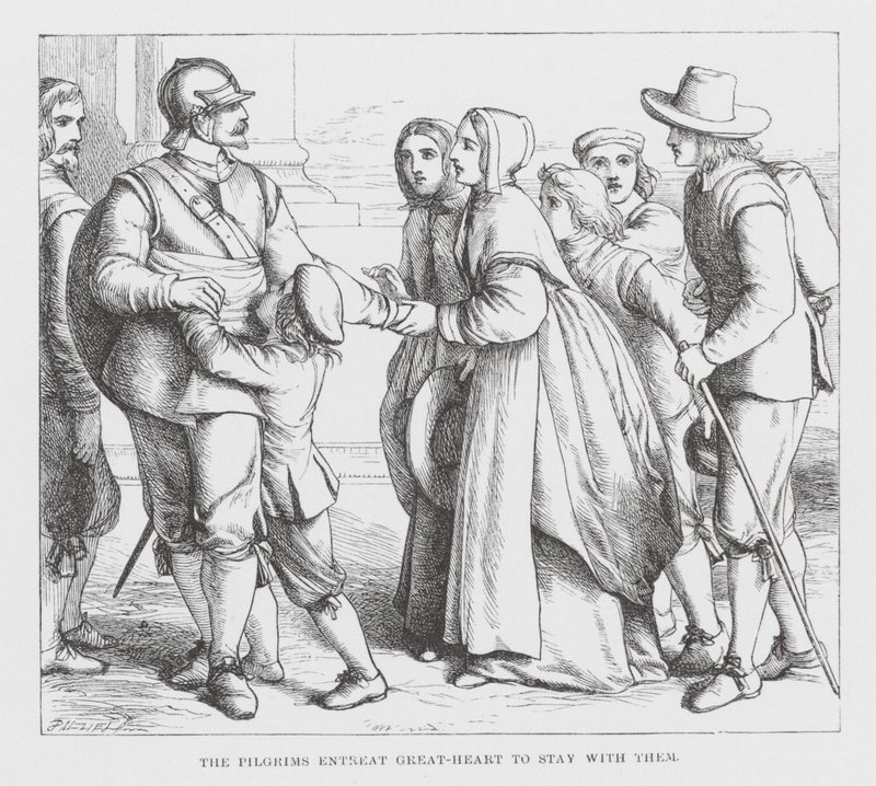 Pielgrzymi błagają Wielkie Serce, by zostało z nimi (grawerunek) autorstwa James Dawson Watson