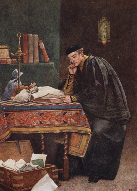 Kupiec wenecki Szekspira: Antonio (kolorowa litografia) autorstwa James Dromgole Linton