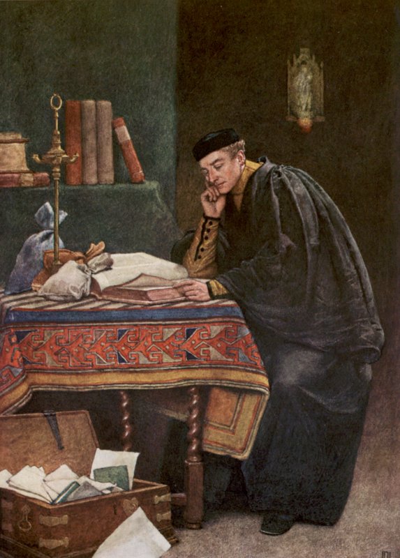 Kupiec wenecki Szekspira: Antonio (kolorowa litografia) autorstwa James Dromgole Linton