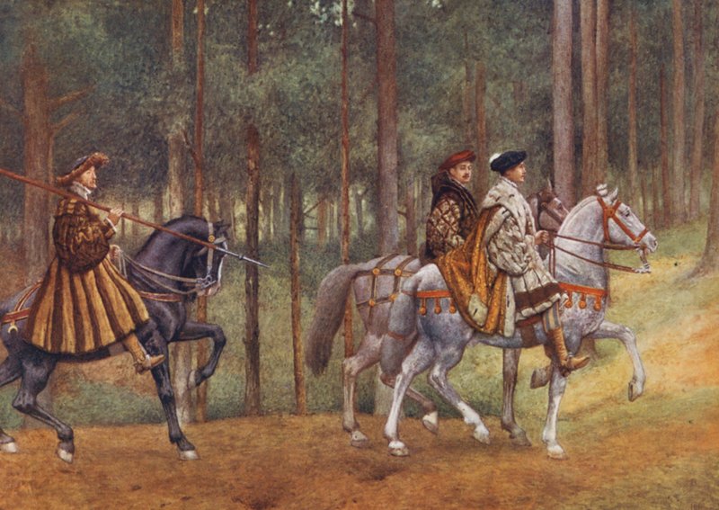 Kupiec wenecki Szekspira: Bassanio i Gratiano (kolorowa litografia) autorstwa James Dromgole Linton