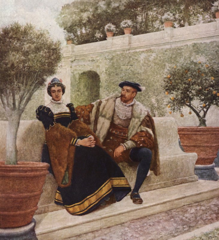 Kupiec wenecki Szekspira: Lorenzo i Jessica (kolorowa litografia) autorstwa James Dromgole Linton