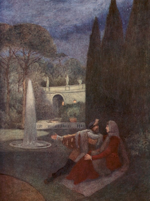 Kupiec wenecki Szekspira: Lorenzo i Jessica (kolorowa litografia) autorstwa James Dromgole Linton
