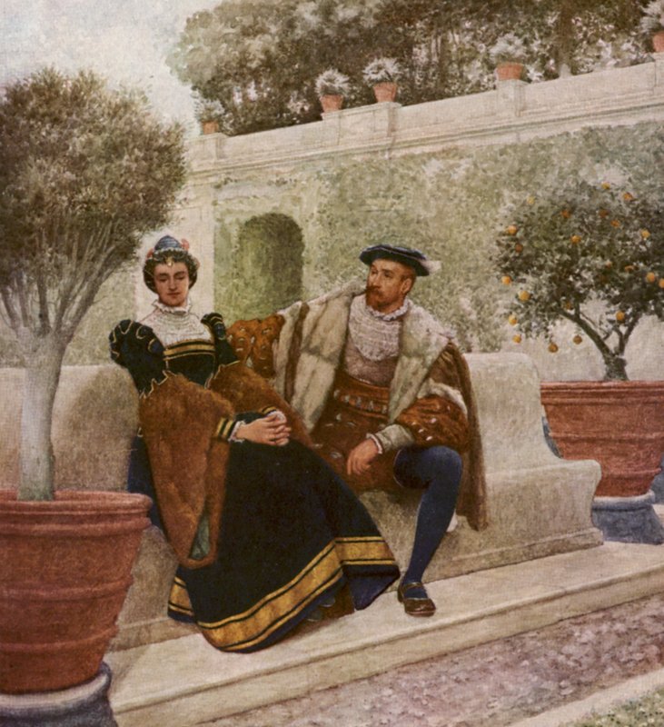 Kupiec wenecki Szekspira: Lorenzo i Jessica (kolorowa litografia) autorstwa James Dromgole Linton