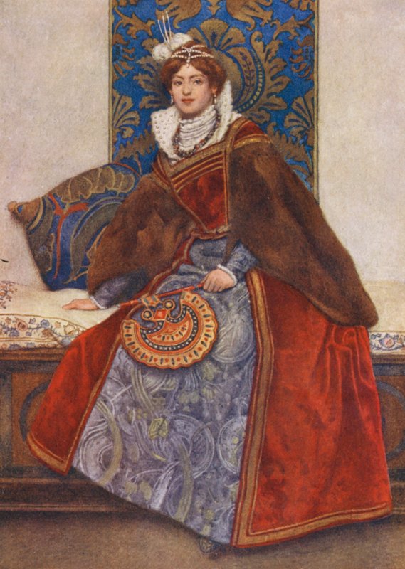 Kupiec wenecki Szekspira: Portia (kolorowa litografia) autorstwa James Dromgole Linton