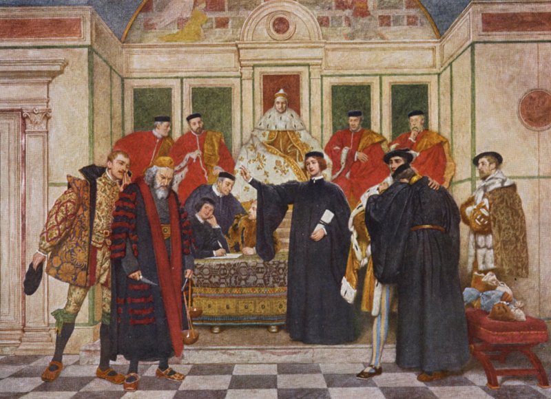 Kupiec wenecki Szekspira: Shylock, Portia, Bassanio, Antonio, Gratiano i Nerissa (kolorowa litografia) autorstwa James Dromgole Linton